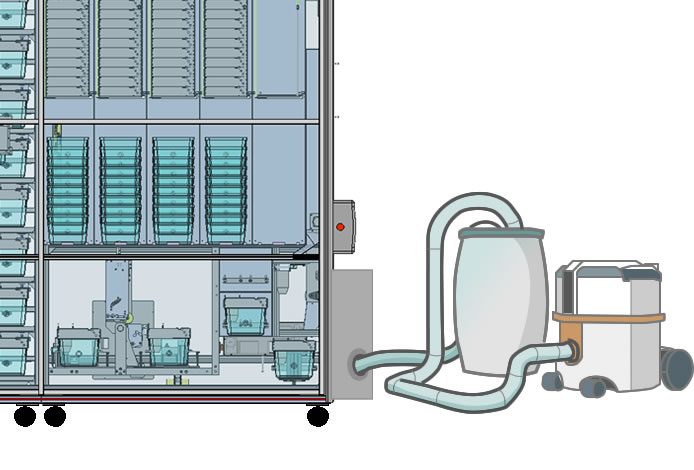実験マウス飼育の汚染敷材の吸引